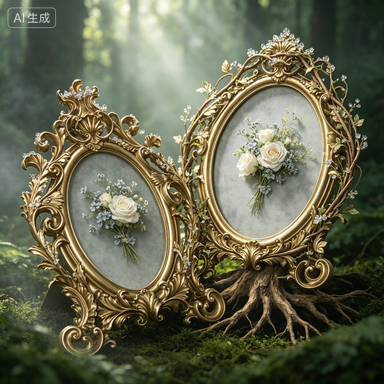 Resin Art Wedding Gift - Retro Złota Owalna Ramka na Zdjęcia